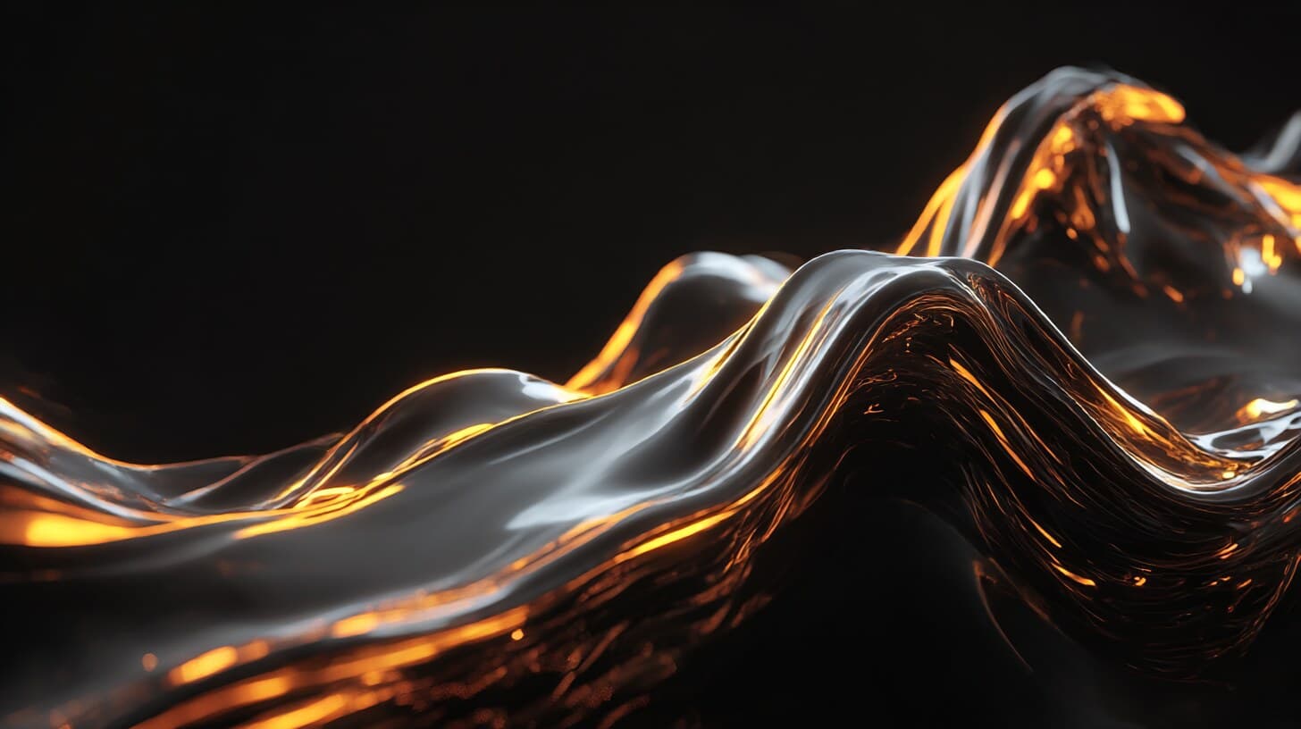 Fliessende metallische Welle mit orangem Licht