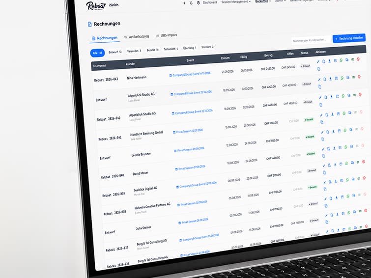 NauticCockpit: Rechnungsliste im Backoffice mit Filtern, Beträgen und Status, Nahaufnahme