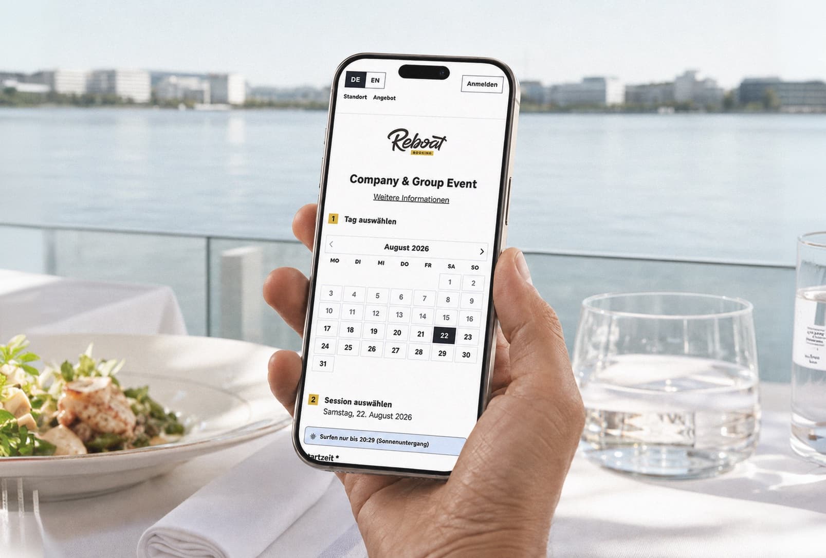 NauticCockpit: Buchung des Company & Group Events auf dem Smartphone am Zürichsee